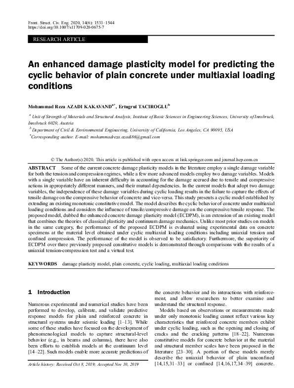 (PDF) An enhanced damage plasticity model for predicting the cyclic ...