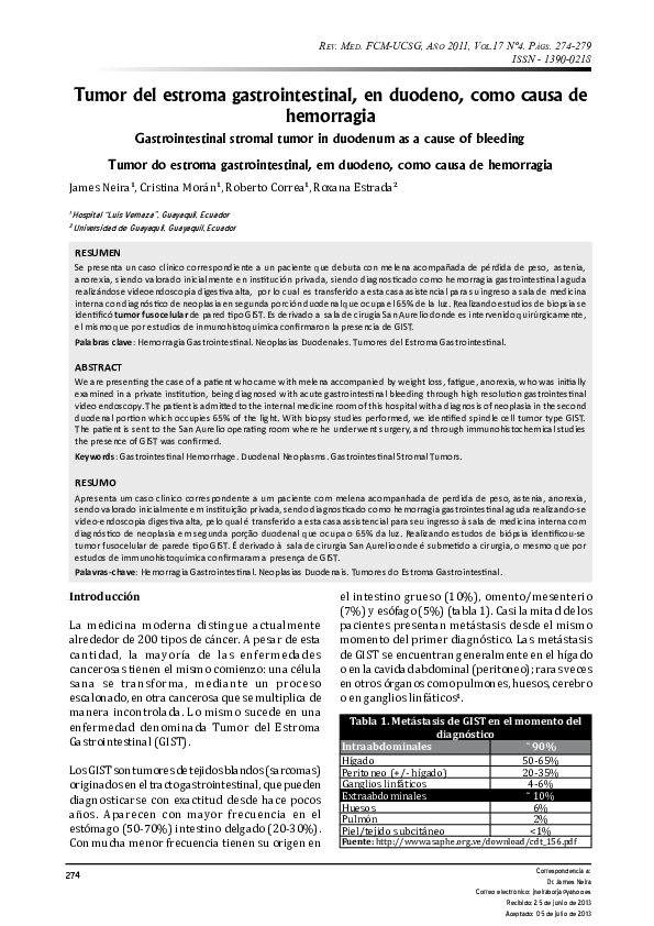 (PDF) Gastrointestinal stromal tumor in duodenum as a cause of bleeding