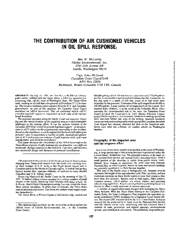 (PDF) The Contribution of Air Cushioned Vehicles in Oil Spill Response 1 mac McCarthy