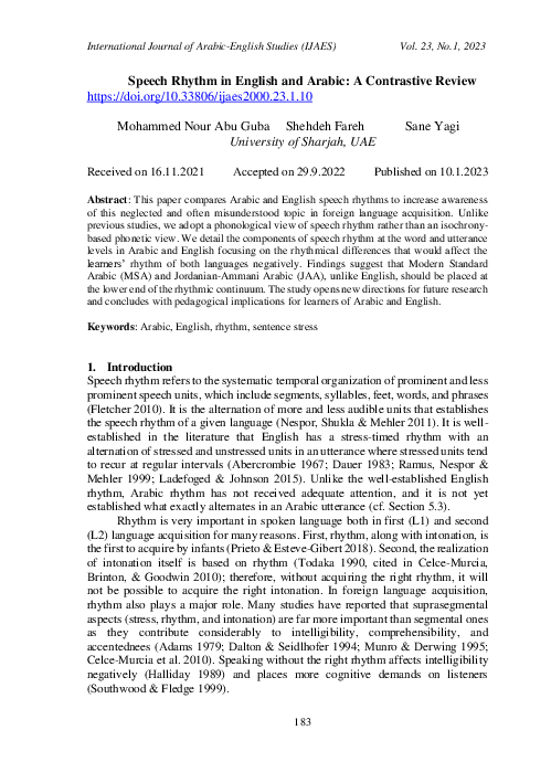 (PDF) Speech Rhythm in English and Arabic: A Contrastive Review