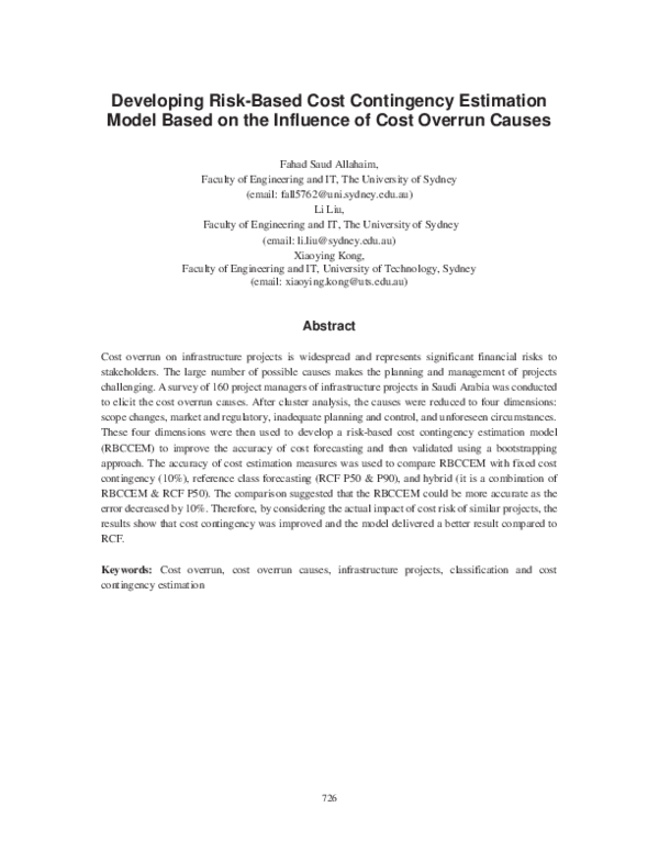(PDF) Developing a risk-based cost contingency estimation model based ...