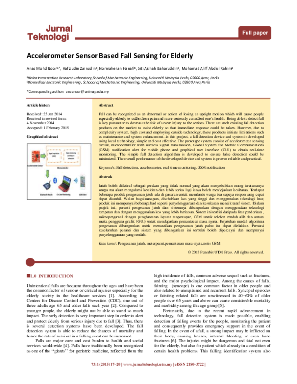 (PDF) Accelerometer Sensor Based Fall Sensing for Elderly