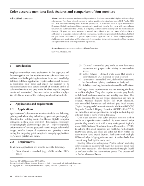 (PDF) Color accurate monitors: Basic features and comparison of four ...