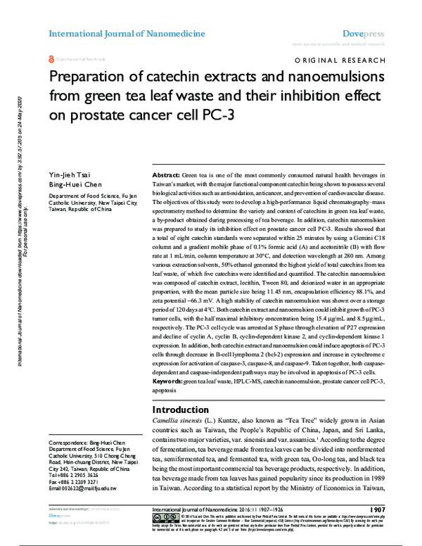 (PDF) Preparation of catechin extracts and nanoemulsions from green tea ...