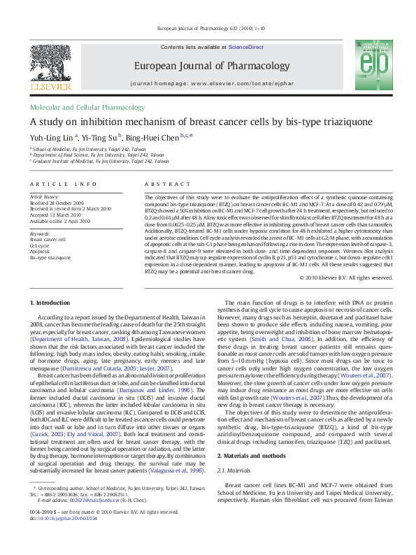 (PDF) A study on inhibition mechanism of breast cancer cells by bis ...