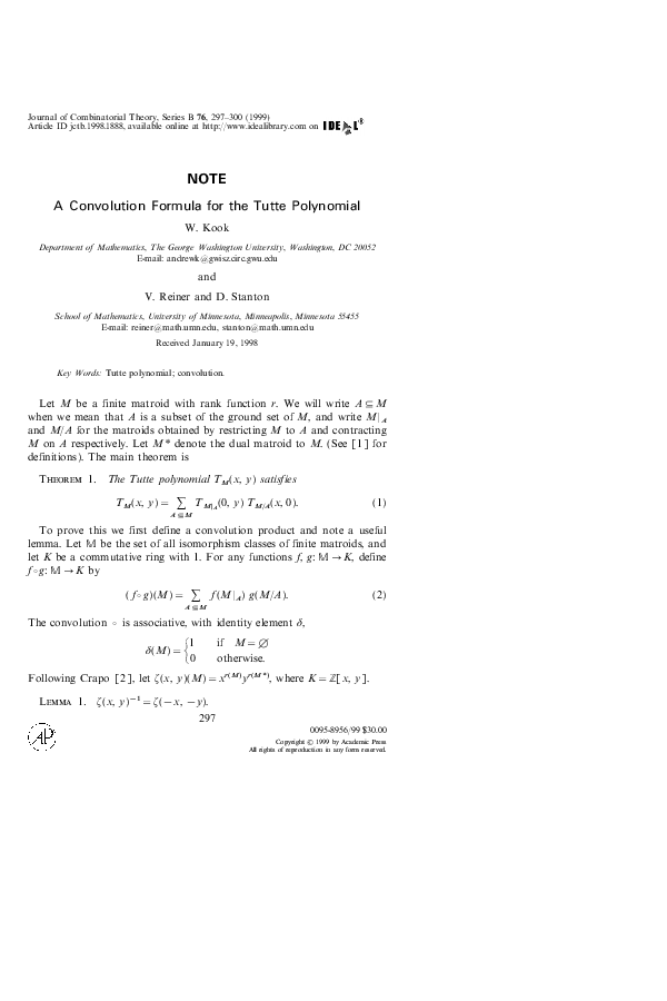  pdf a convolution formula for the tutte polynomial