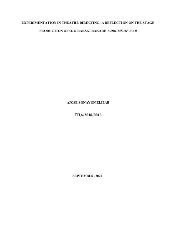(DOC) EXPERIMENTATION IN THEATRE DIRECTING: A REFLECTION ON THE STAGE ...