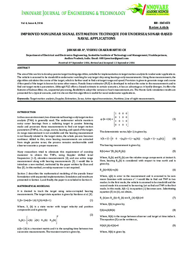 (PDF) Improved Non-Linear Signal Estimation Technique for Undersea ...