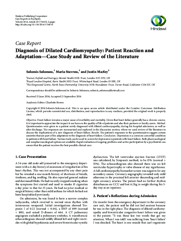 (PDF) Diagnosis of Dilated Cardiomyopathy: Patient Reaction and ...