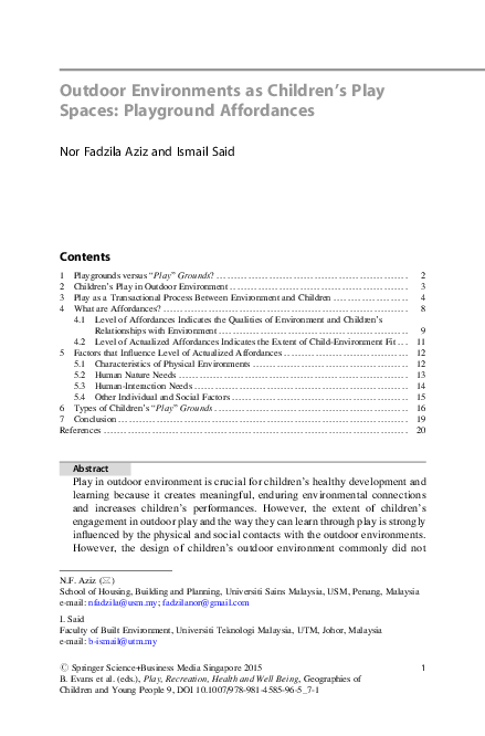 (PDF) Outdoor Environments as Children’s Play Spaces: Playground ...