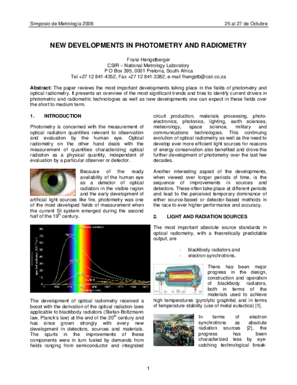 (PDF) New Developments in Photometry and Radiometry