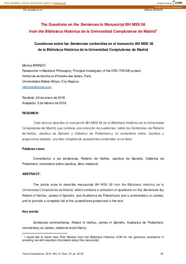 (PDF) Cuestiones sobre las Sentencias contenidas en el manuscito BH MSS ...