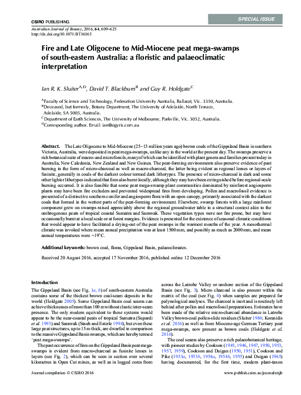(PDF) Fire and Late Oligocene to Mid-Miocene peat mega-swamps of south ...
