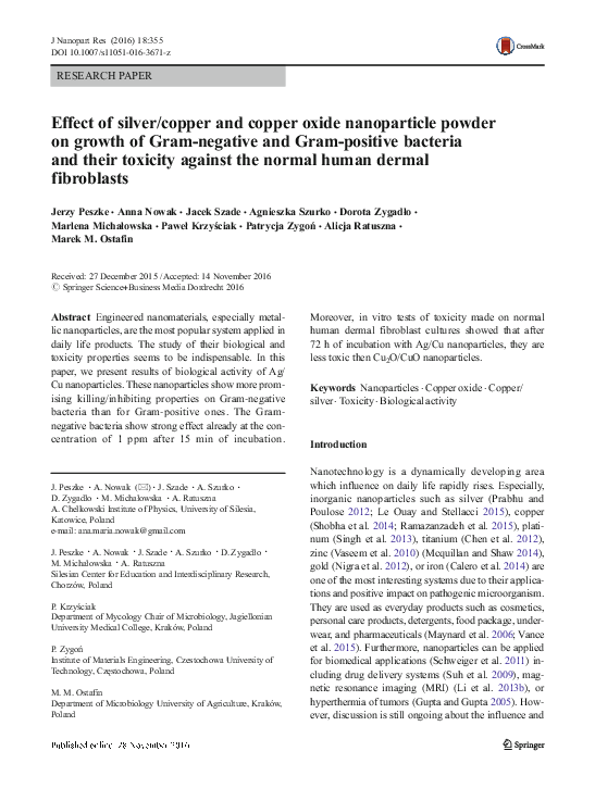 (PDF) Effect of silver/copper and copper oxide nanoparticle powder on ...