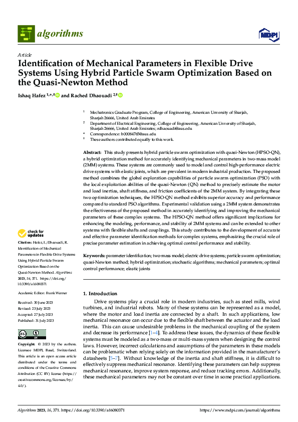 (PDF) Identification of Mechanical Parameters in Flexible Drive Systems ...