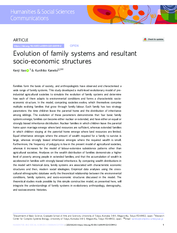 (PDF) Evolution of family systems and resultant socio-economic structures