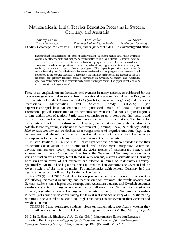 (PDF) Mathematics in Initial Teacher Education Programs in Sweden ...