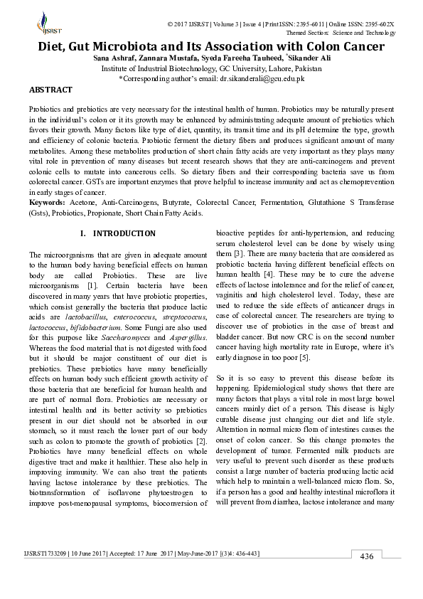(PDF) Diet, Gut Microbiota and Its Association with Colon Cancer
