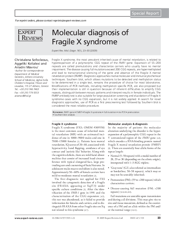 (PDF) Molecular Diagnosis of Fragile X Syndrome