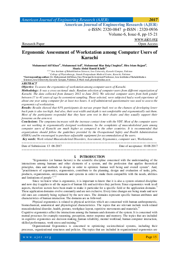 (PDF) Ergonomic Assessment of Workstation among Computer Users of Karachi