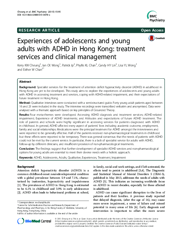 (PDF) Experiences of adolescents and young adults with ADHD in Hong ...