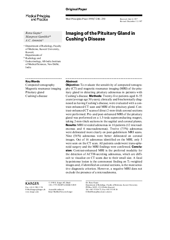 (PDF) Imaging of the Pituitary Gland in Cushing’s Disease
