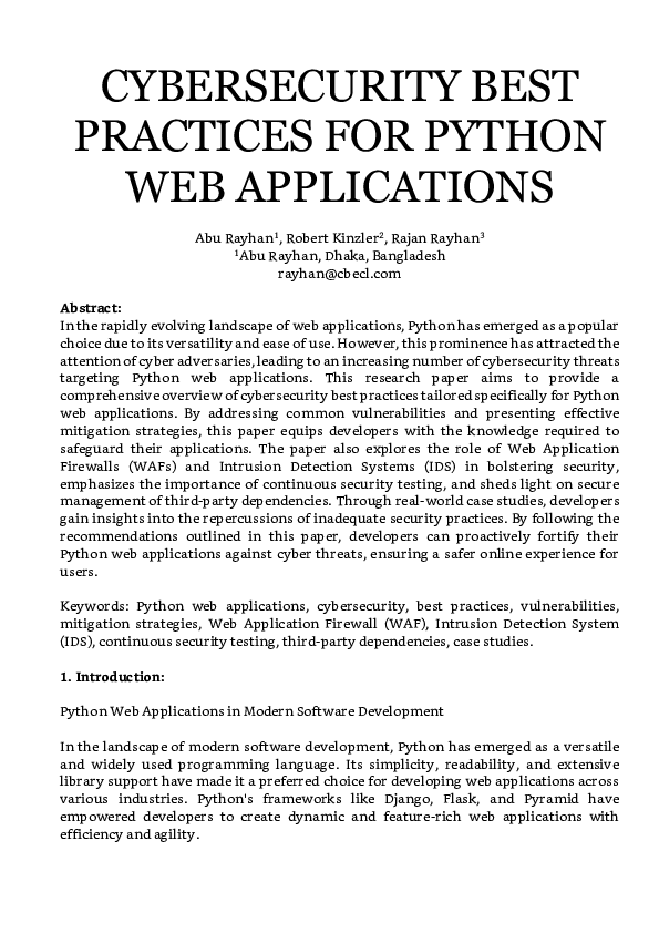 (PDF) CYBERSECURITY BEST PRACTICES FOR PYTHON WEB APPLICATIONS