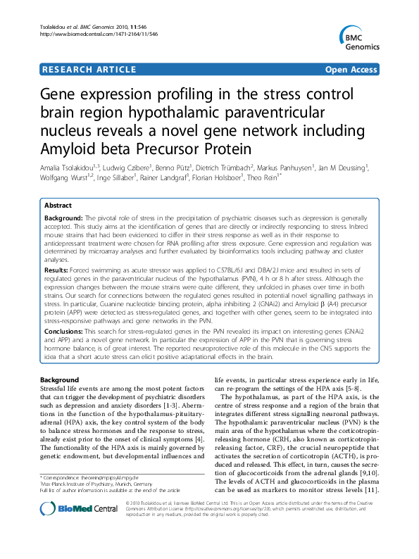 (PDF) Gene expression profiling in the stress control brain region ...