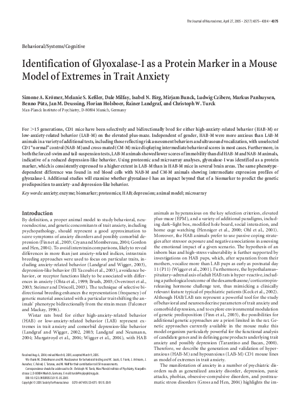 (PDF) Identification of glyoxalase-I as a protein marker in a mouse ...