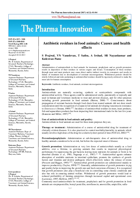 (PDF) Antibiotic residues in food animals: Causes and health effects