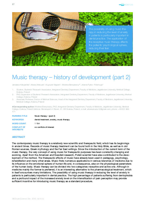 (PDF) Music therapy – history of development ( part 2 )