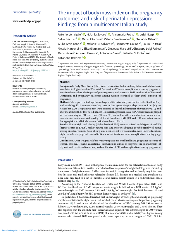(PDF) The impact of body mass index on the pregnancy outcomes and risk ...