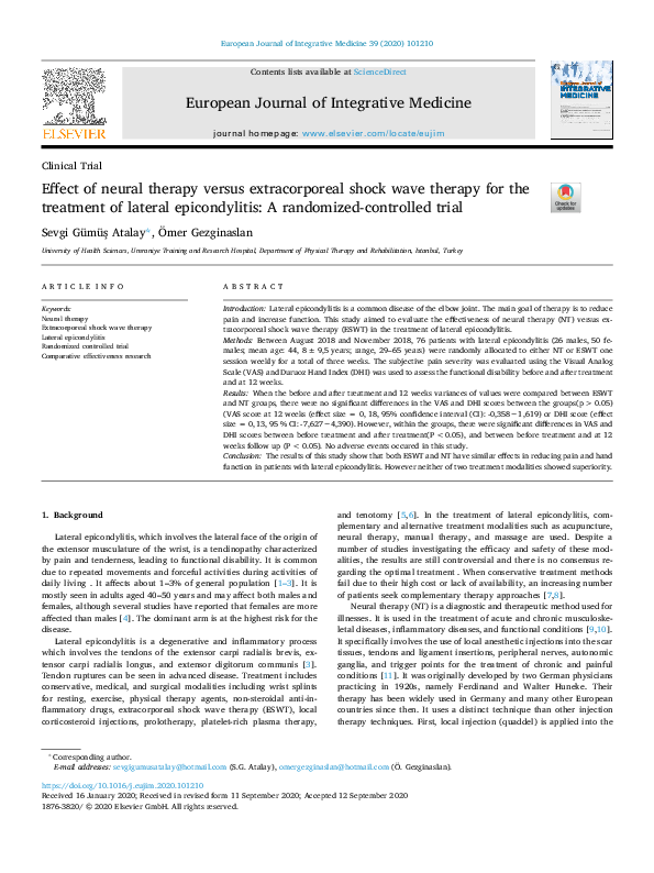 (PDF) Effect of neural therapy versus extracorporeal shock wave therapy ...