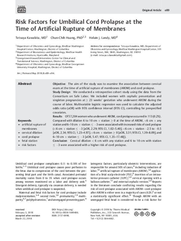 (PDF) Risk Factors for Umbilical Cord Prolapse at the Time of ...