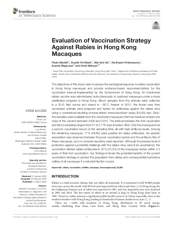(PDF) Evaluation of Vaccination Strategy Against Rabies in Hong Kong ...