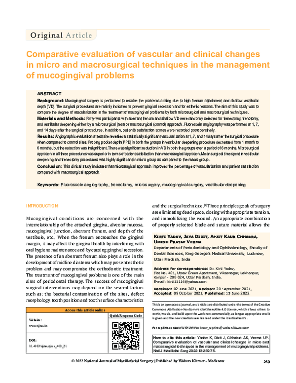 (PDF) Comparative evaluation of vascular and clinical changes in micro ...