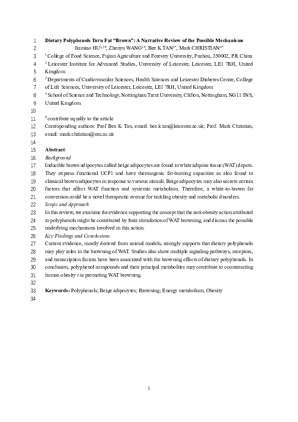 (PDF) Dietary polyphenols turn fat “brown”: A narrative review of the ...