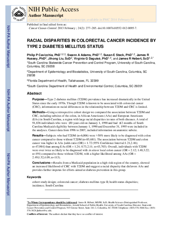 (PDF) Racial disparities in colorectal cancer incidence by type 2 ...