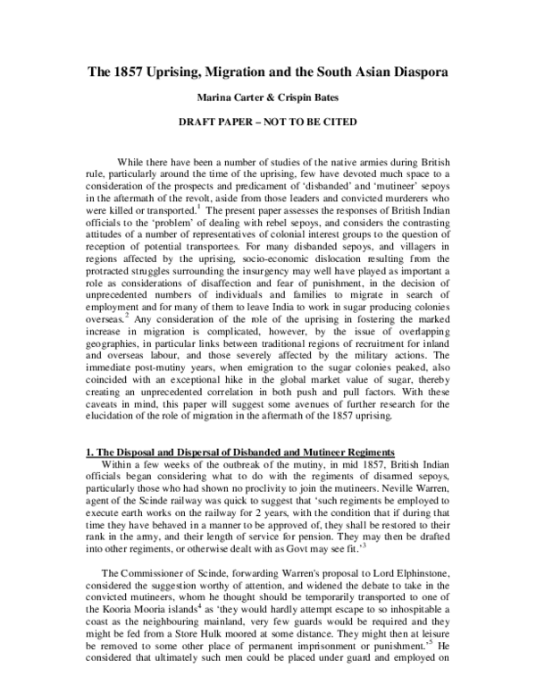 (PDF) The 1857 Uprising, Migration and the South Asian Diaspora