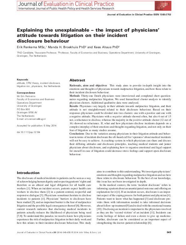 (PDF) Explaining the unexplainable - the impact of physicians' attitude ...