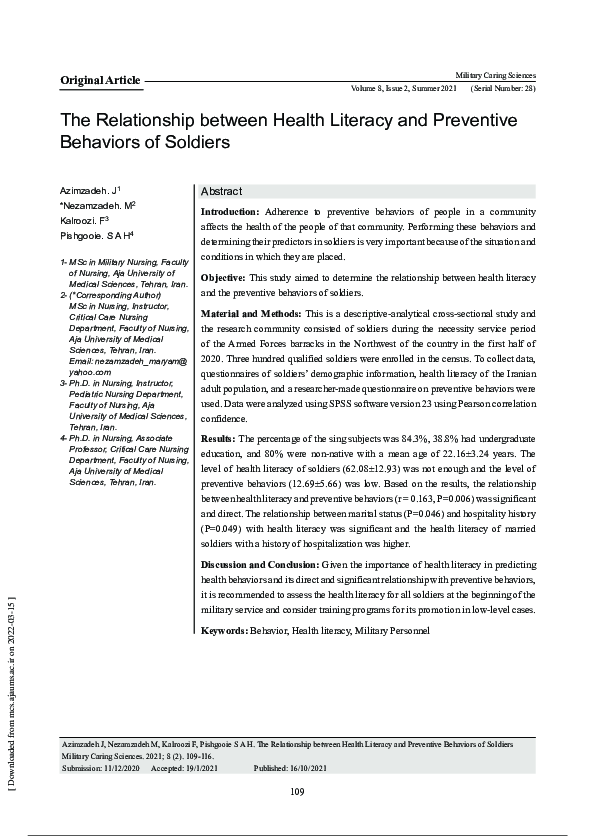 (PDF) The Relationship between Health Literacy and Preventive Behaviors ...