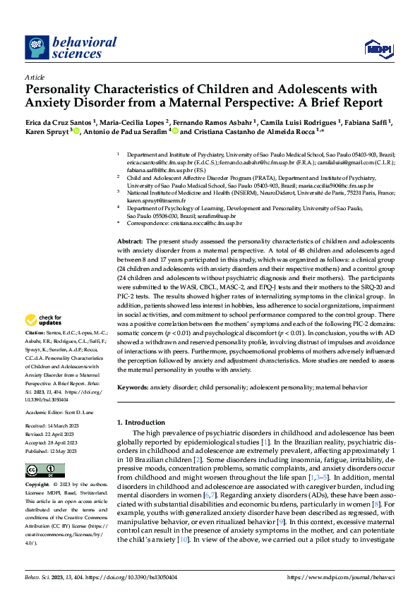 (PDF) Personality Characteristics of Children and Adolescents with ...