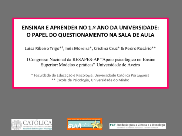 Ensinar e aprender no 1.º ano da universidade: o papel do questionamento na sala de aula