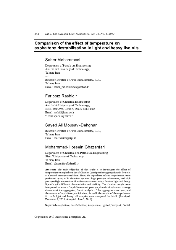 (PDF) Comparison of the effect of temperature on asphaltene ...