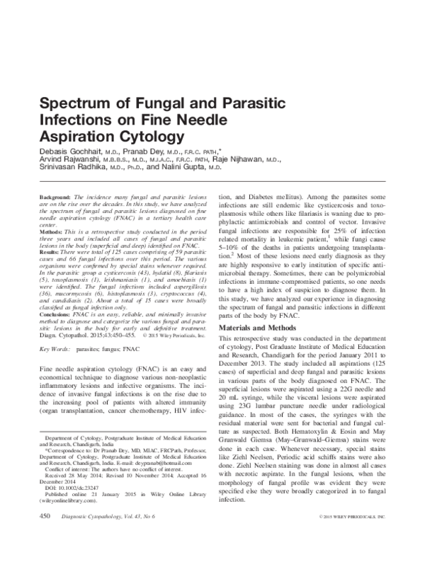 (PDF) Spectrum of fungal and parasitic infections on fine needle ...