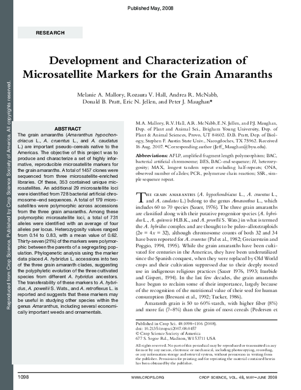 (PDF) Development and Characterization of Microsatellite Markers from ...