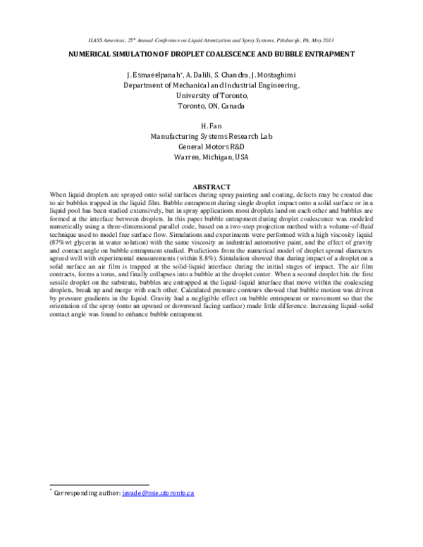 (PDF) Numerical simulation of droplet coalescence and bubble entrapment