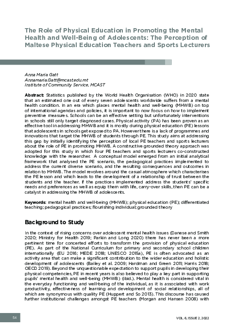 (PDF) The Role of Physical Education in Promoting the Mental Health and ...