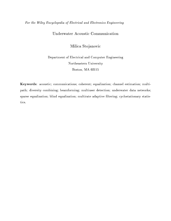 Pdf Underwater Acoustic Communication