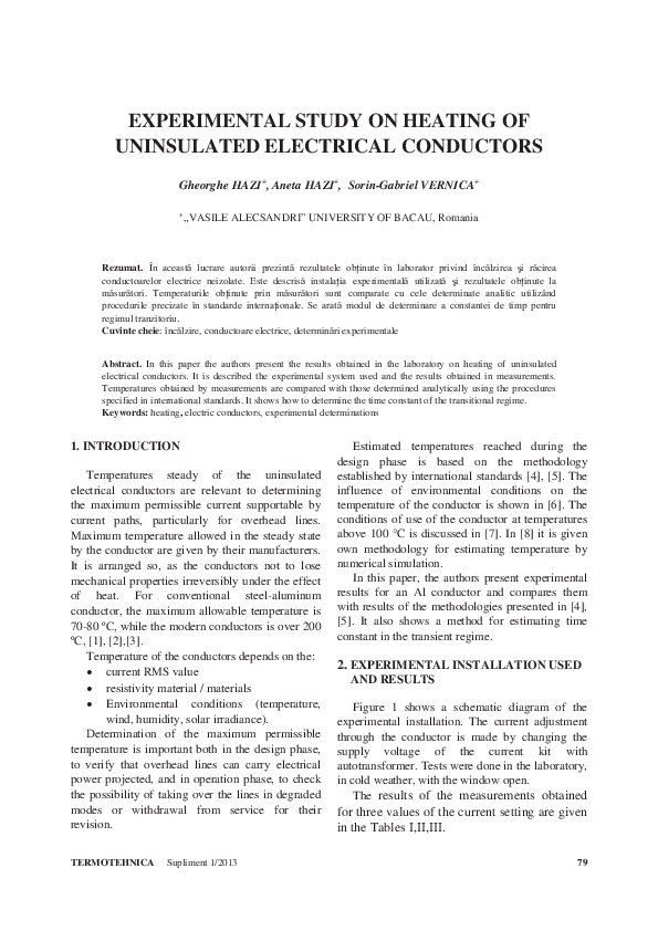(PDF) Experimental Study on Heating of Uninsulated Electrical Conductors